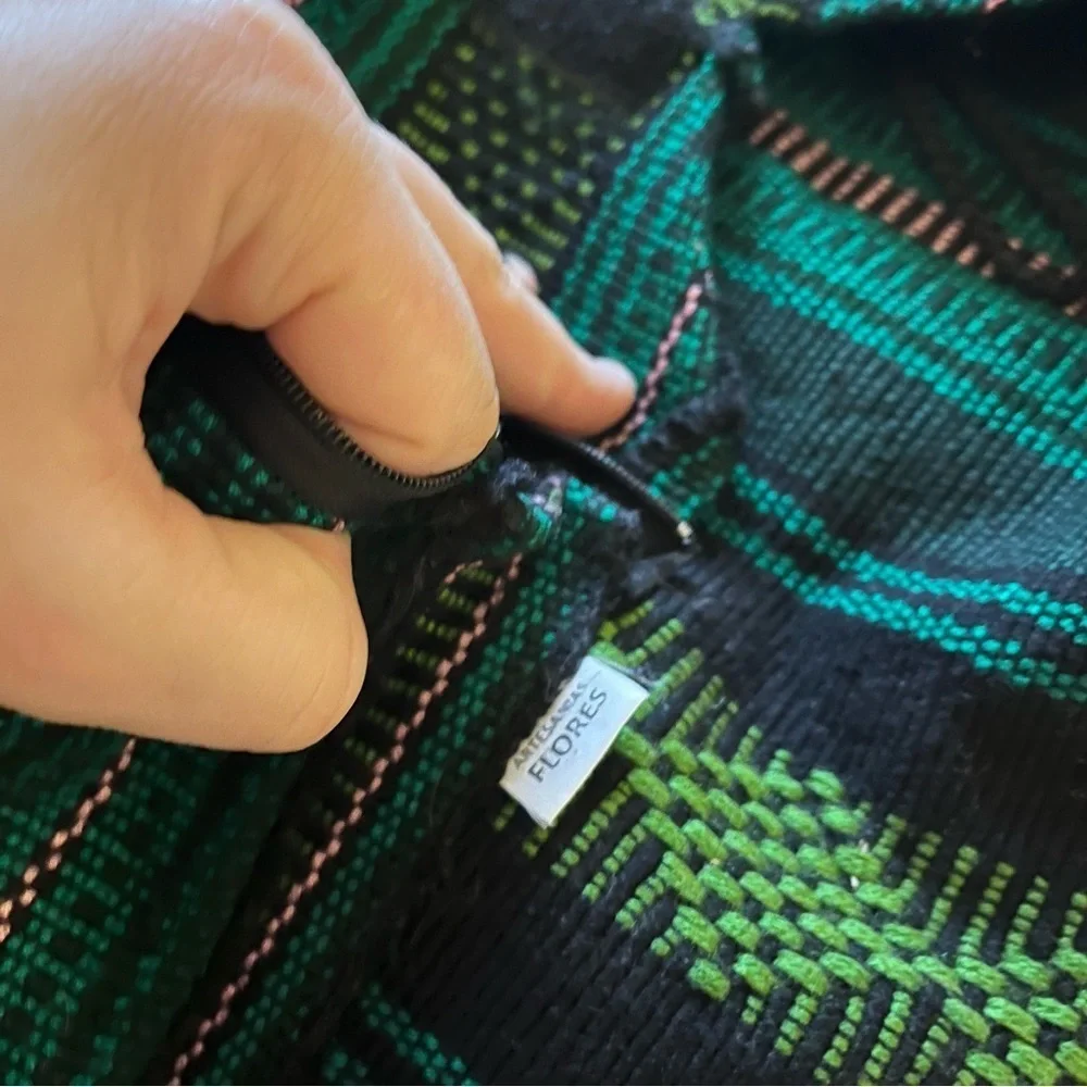 Hispanic / Latin American Green Plaid Print Knit Canvas Backpack